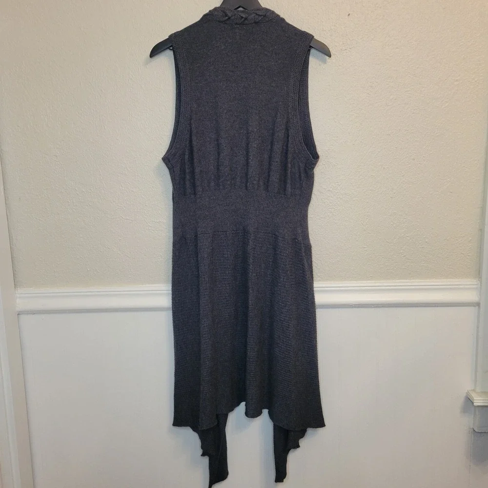 FYLO Open Front Cardigan Vest Sweater Braided Hem Asymmetrical Grey Large‎ - Picture 8 of 15